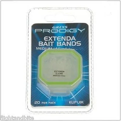 GREYS PRODIGY EXTENDA BAIT BANDS - CLEAR / BROWN SMALL MEDIUM LARGE - KLIP LOK