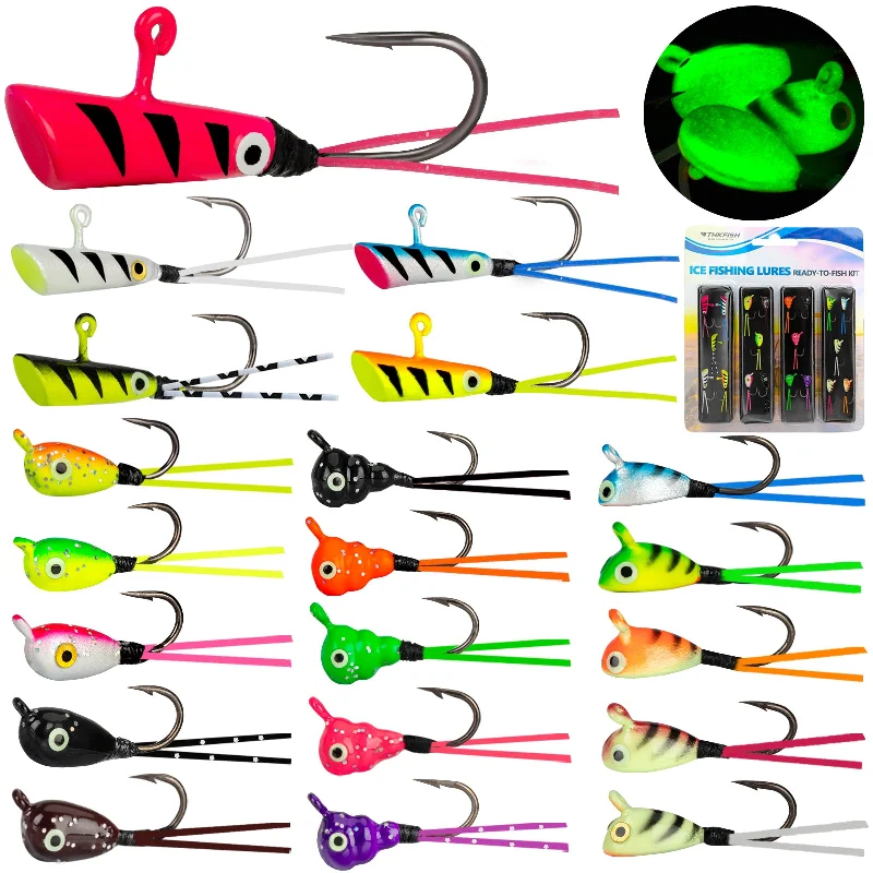 THKFISH Ice Fishing Lures Ice Fishing Jigs Ice Fishing Gear Hard Fishing Lures and Jigs Walleye Ice Fishing Kit Crappie Panfish Pike Jigs 20PCS