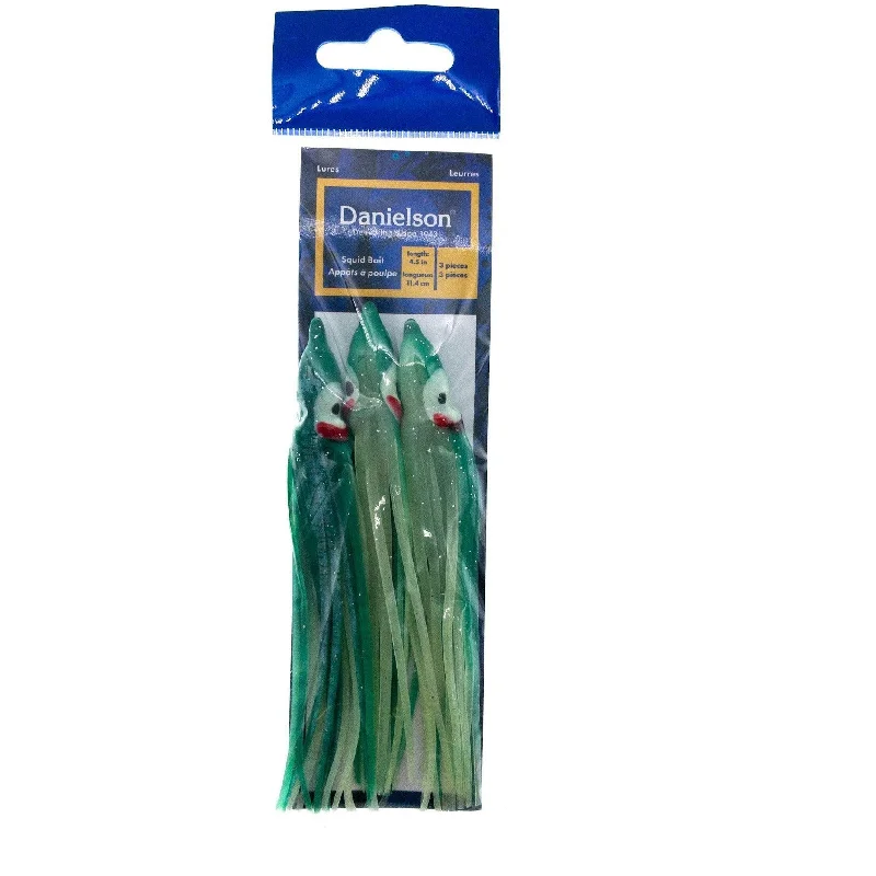 Danielson Squid Bait 4.5" Glow/Green Streak Qty 3