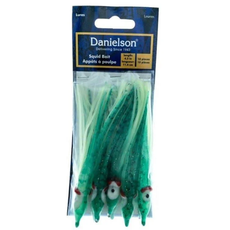 Danielson Squid Bait 4.5" Glow/Green Spl Qty 10