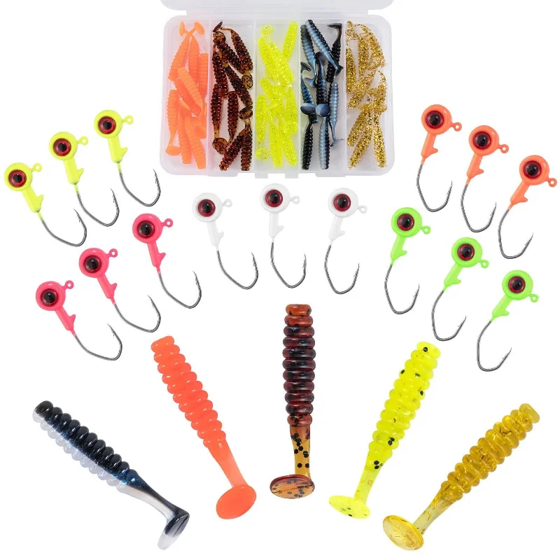 Dr.Fish 55pcs Crappie Lures Kit （15pcs jigs+40pcs Paddle Tails)