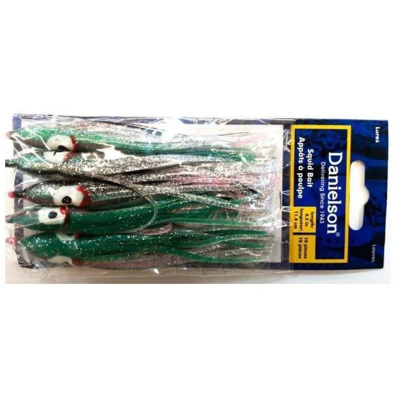 Danielson Squid Bait 4.5" Glow/Silver Rainbow Qty 10