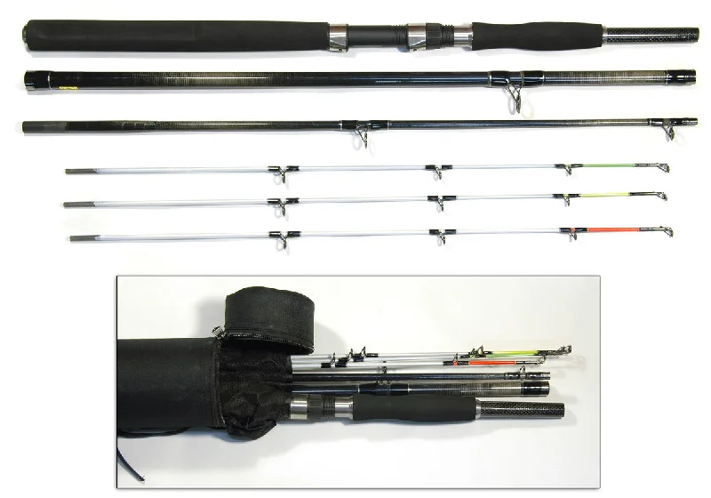 6'/8' BISON MULTI TIP BOAT PIER SPIN TRAVEL ROD & CORDURA ROD TUBE