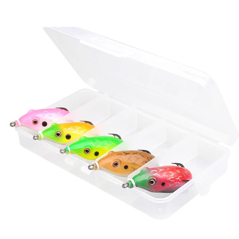 5.5cm/12.5g Soft Frog Fishing Lure Set Rubber Frog Bait Double Hooks Copper Spinner Blade Tackle Box