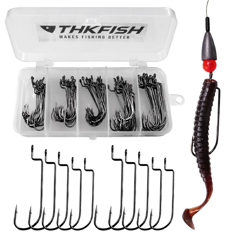 THKFISH 100PCS/50PCS Offset Worm Fishing Hooks