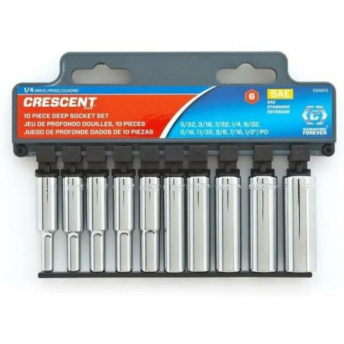 CRESCENT - 10 PC,6 Point Deep SAE Socket Set 1/4"