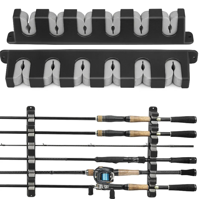 THKFISH Vertical / Horizontal Wall Mount Fishing Rod Rack - Store 6 Rods