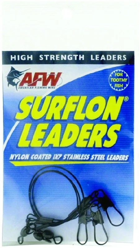 Surflon Leaders Nylon Coated 1X7 Stainless, Sleeve Swivel, Locksnap, 30 Lb 14 Kg Test, Black, 36 I