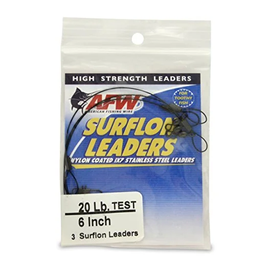 Surflon Leaders Nylon Coated 1X7 Stainless, Sleeve Swivel, Locksnap, 20 Lb 9 Kg Test, Black, 9 in