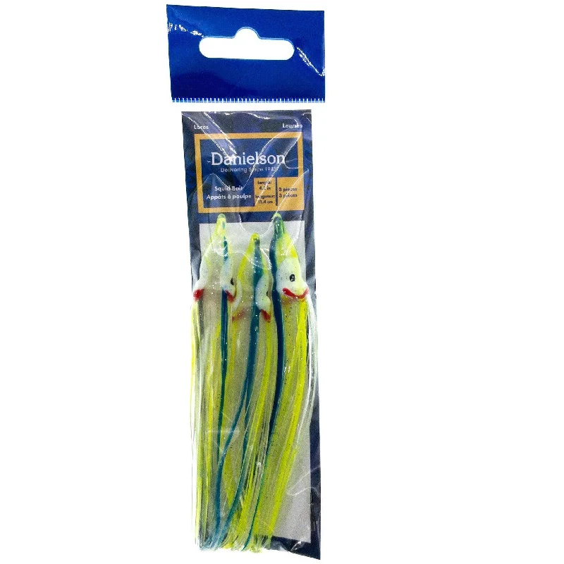 Danielson Squid Bait 4.5" UV Clear/Chartreuse/Blue Streak Qty 3