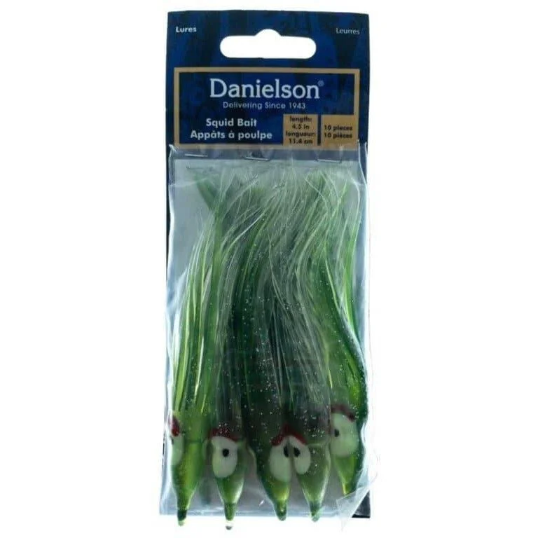 Danielson Squid Bait 4.5" Evergreen Clear/Silver Glow Qty 10